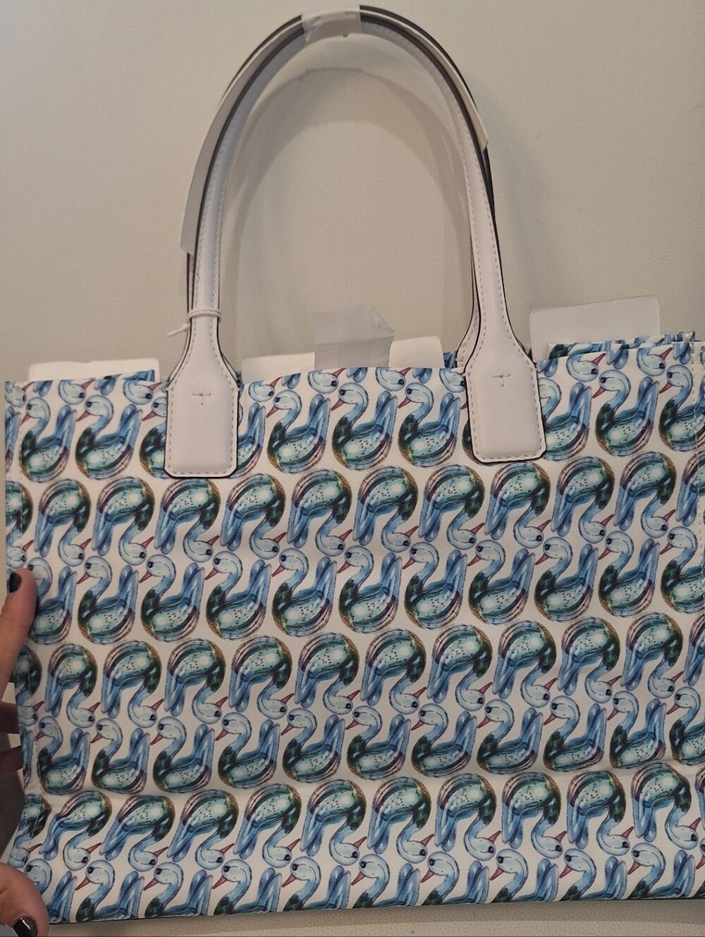 Tory Burch Small Ella Blue & White Swan Tote NWT - Picture 5 of 9